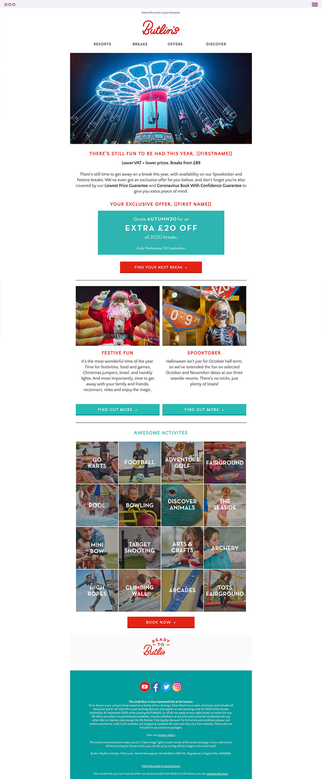 Butlins family holiday email